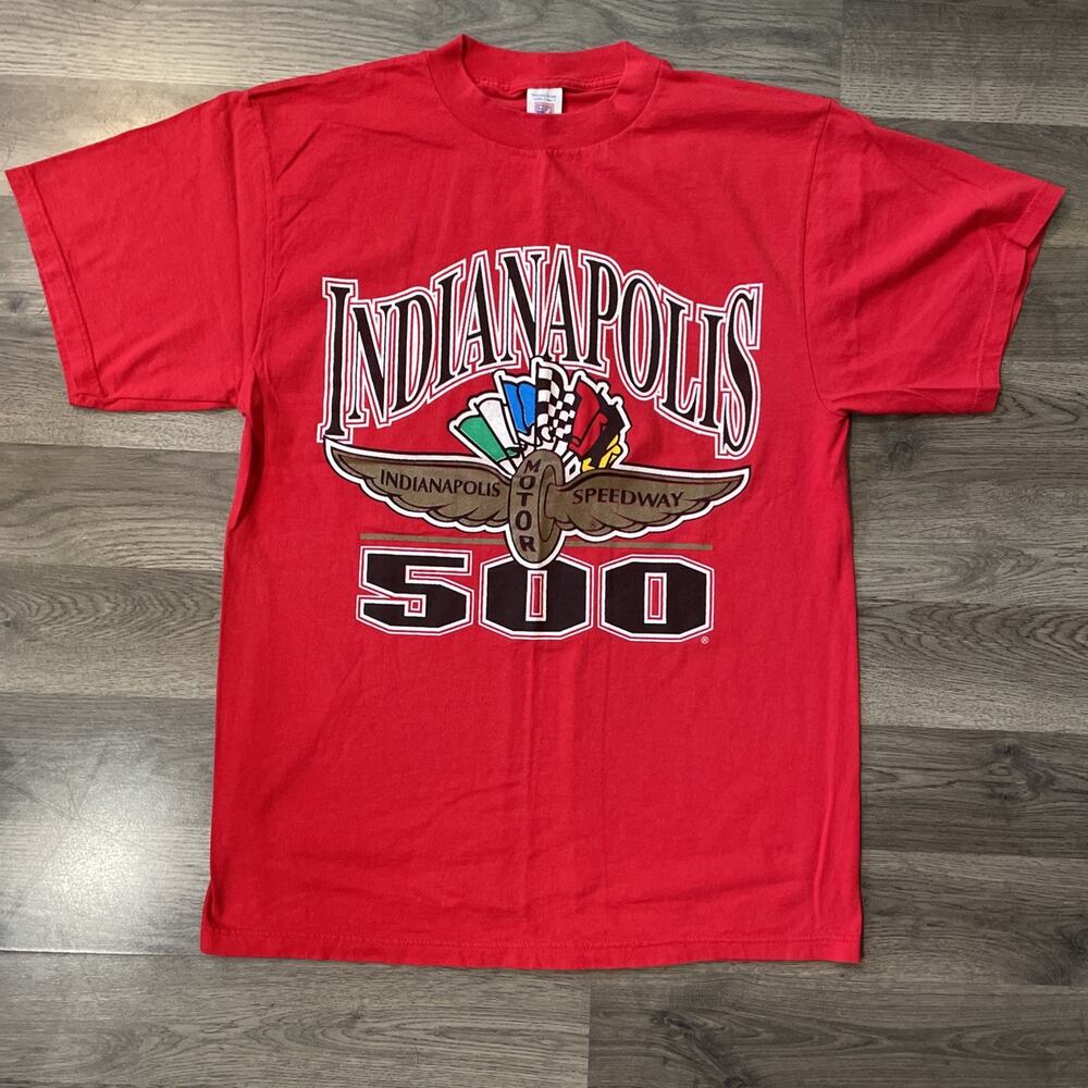 Vtg 90s Indianapolis 500 T-Shirt Logo 7 Mens Large Red Near Mint